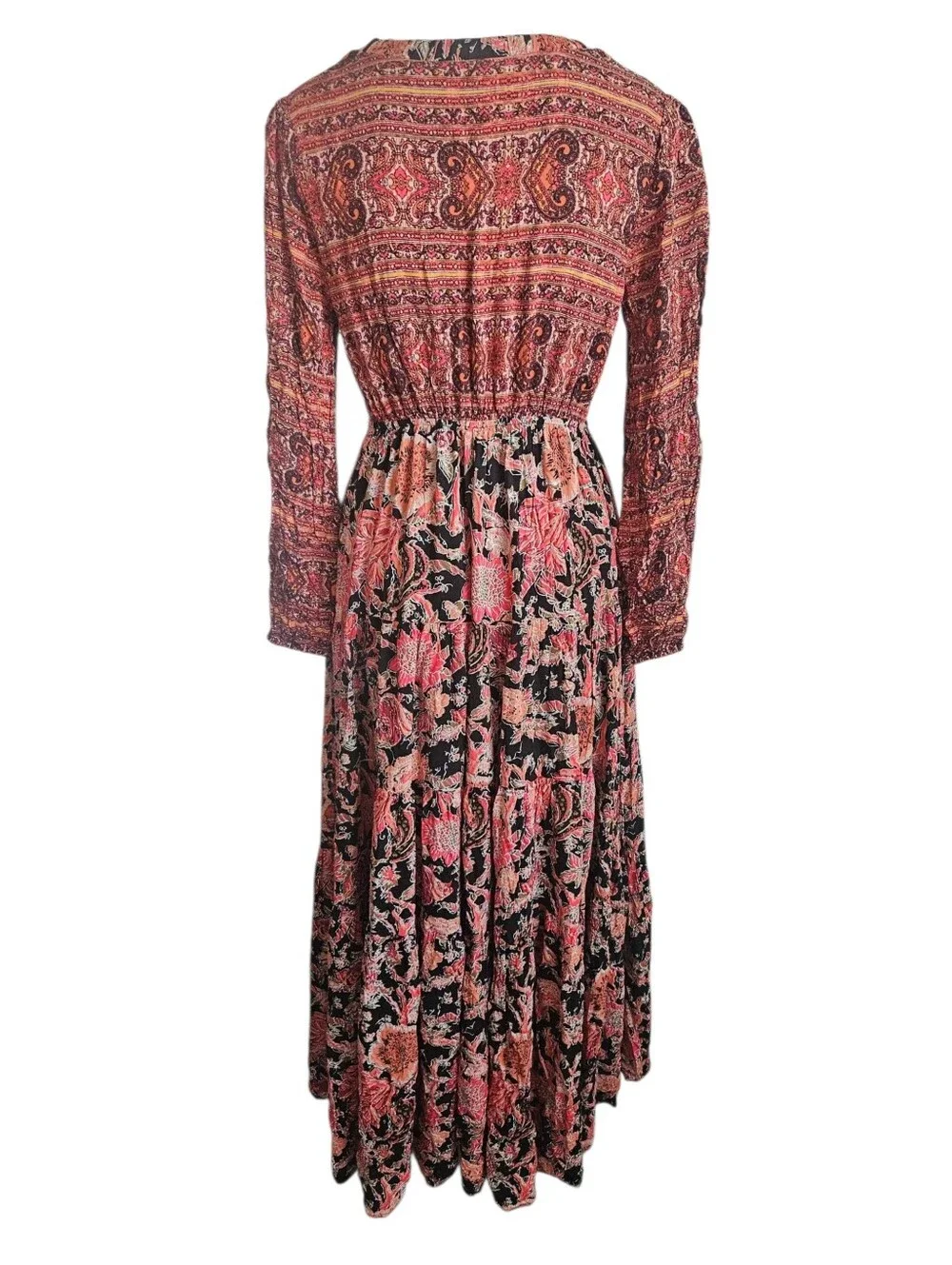 Free People Dove V Neck Long Sleeves Floral‎ Maxi Dress Peasant Country Small